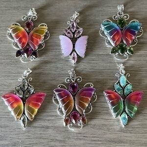 6pc Butterfly Pendants Handmade Simulated Gemstone Silver Statement …